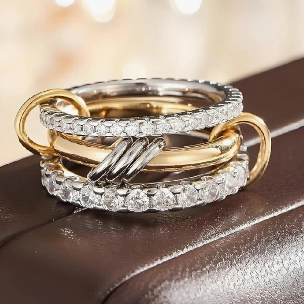 18kt Gold and Silver stacked Interlocking Ring luxury jewelry